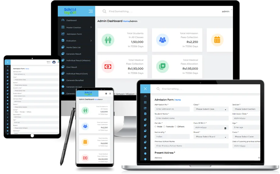School Layout ERP dashboard screenshot